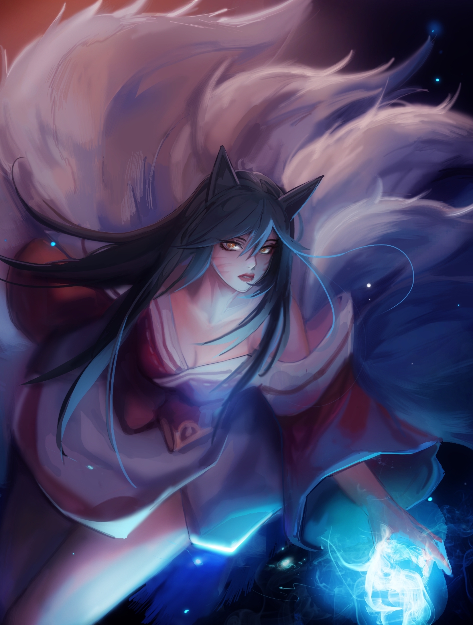 league of legends ahri animal ears japanese clothes kitsune no bra